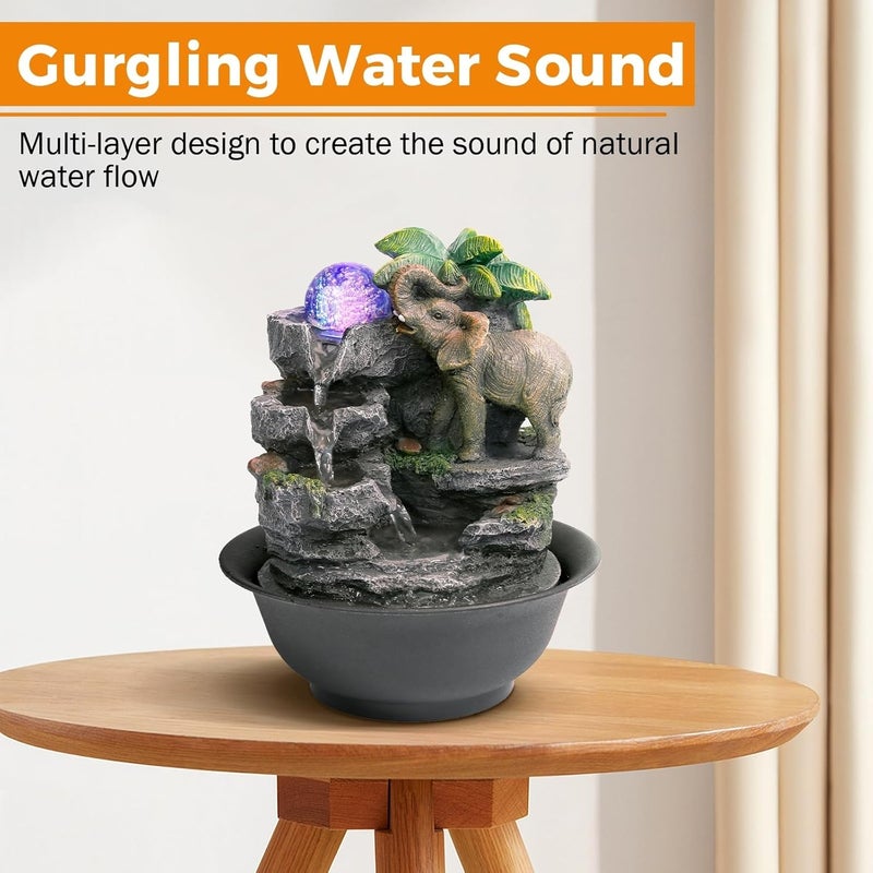BEAMNOVA Tabletop Fountain,Relaxation Water Feature Feng Shui Indoor Fountain of Elephant Sculpture with Colorful Spinning Ball for Home Office Desktop Décor - Image 5